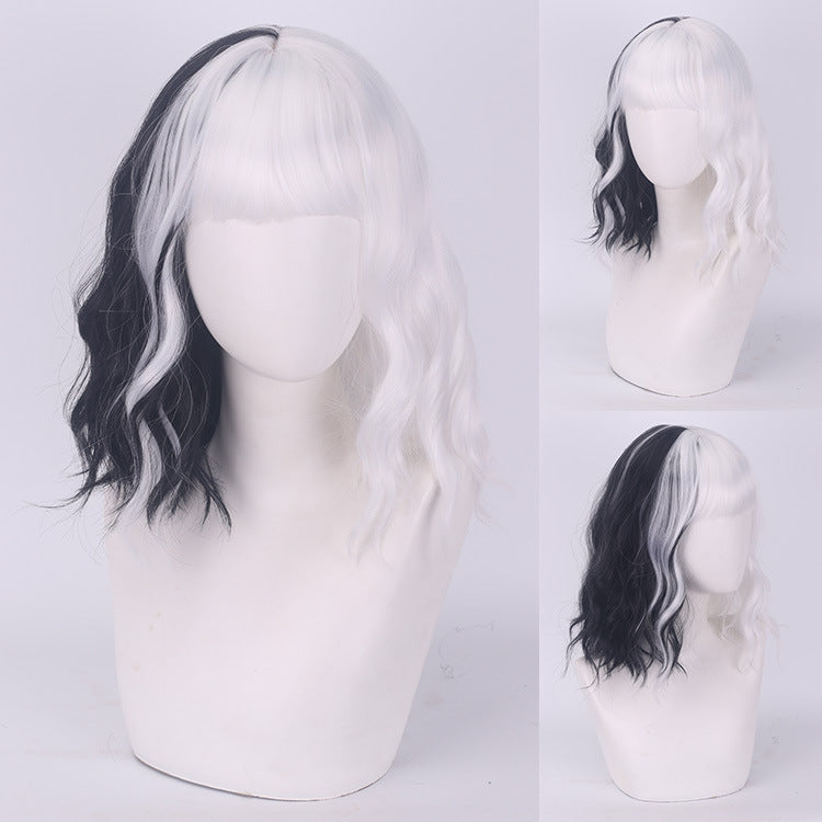 Black White Witch Color Matching Small Short Long Straight Wig