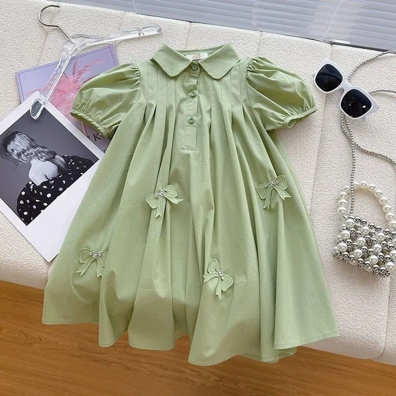 Children's Puff Sleeve Summer Western Style Medium Big Design Sense Collar Children's Dress