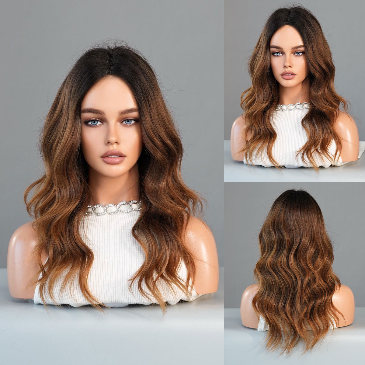 Women's Fashion Mid-length Colorful Curly Hair Sheath Big Wave Chemical Wig Long Curls