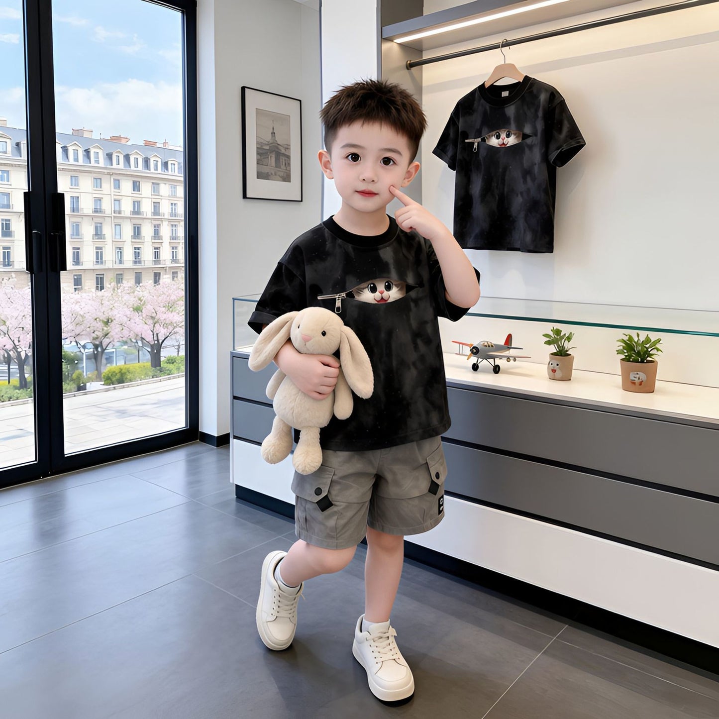 Children's Summer Handsome Fashionable Boy Short-sleeved Clothes Korean Style Small Children's Suit