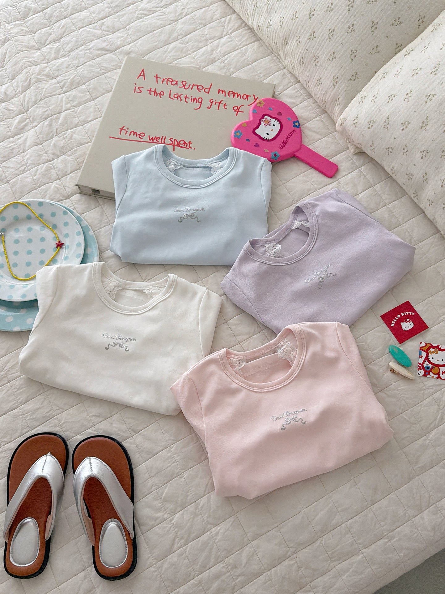 Children's Xie Summer Short-sleeved Lace Solid Color Bottoming Children's T-shirt
