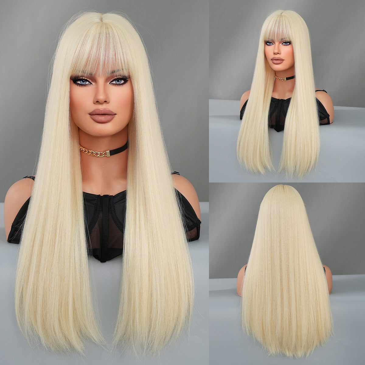 Women's Linen Brown Highlight Hair Fashion Chemical Long Straight Wig