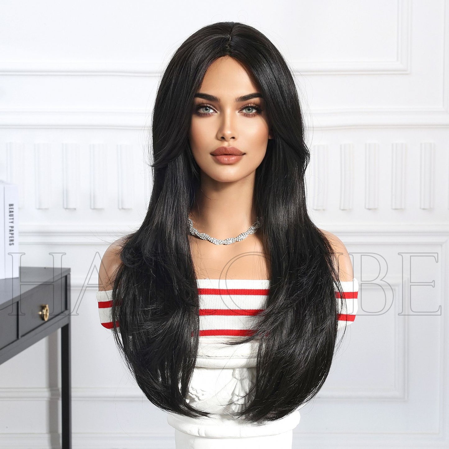 Synthetic Wigs Golden Brown Bangs Head Long Straight Wig