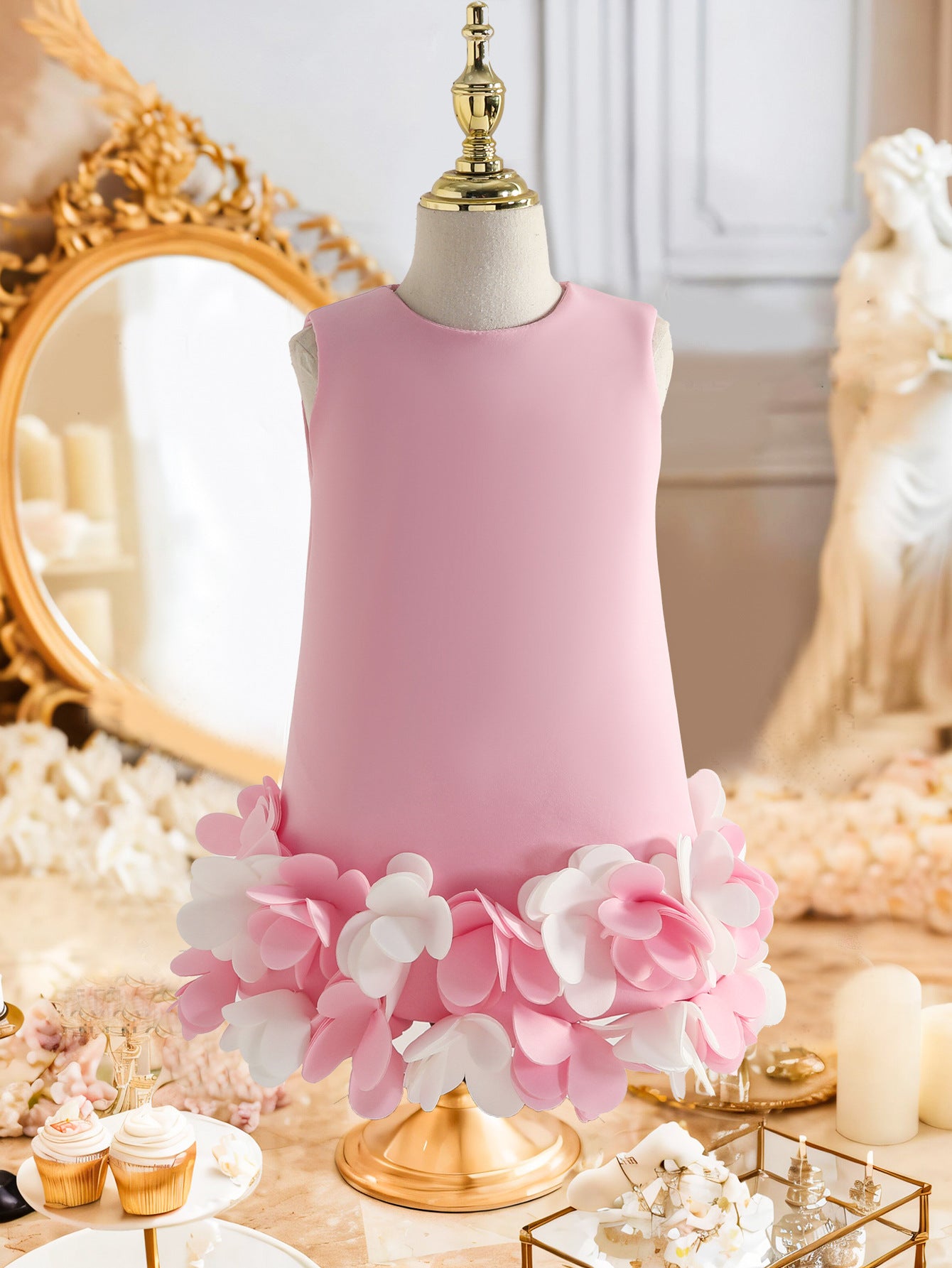 Solid Color Princess Summer Three-dimensional Flower Costume For Children's Dress