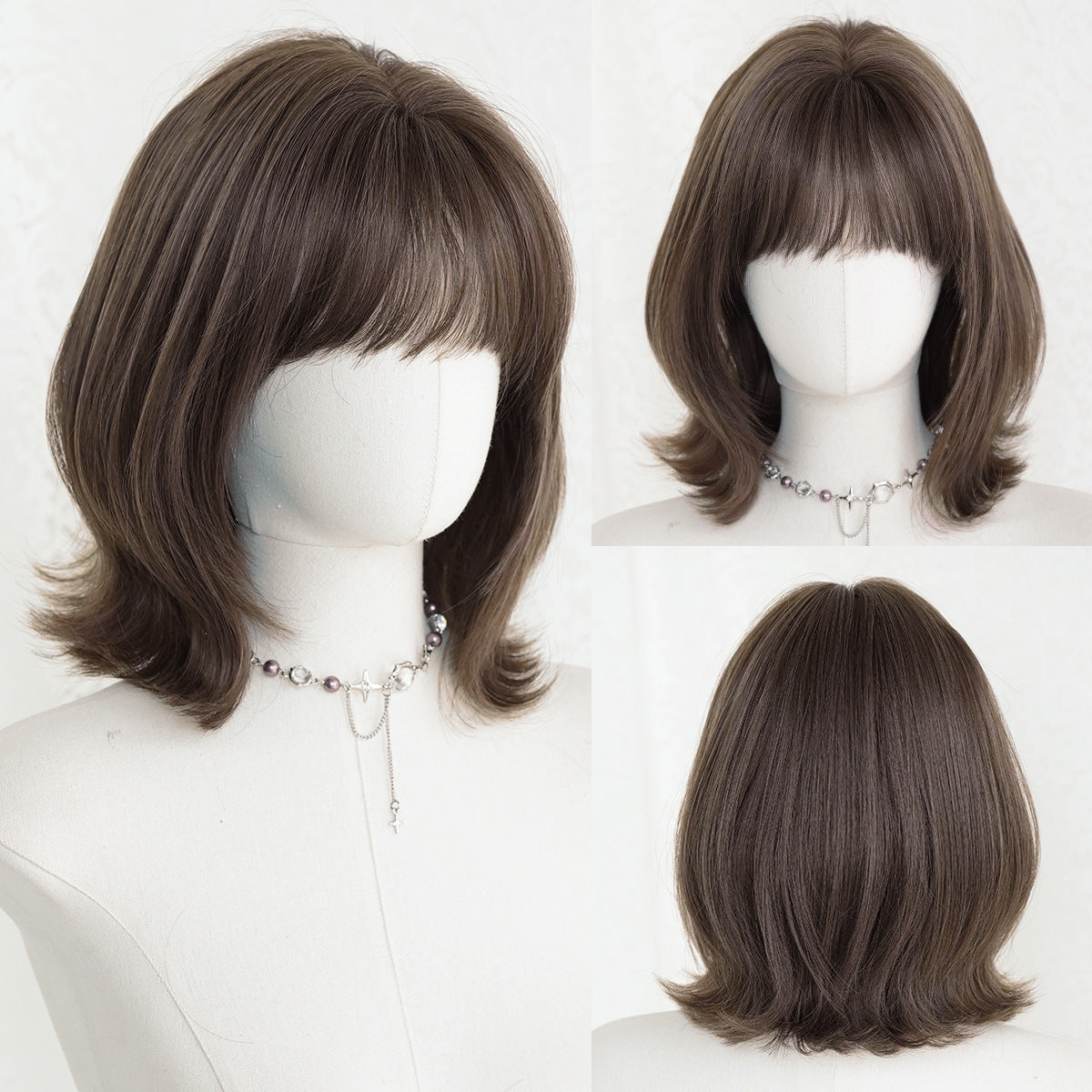 Female Brown Level Within The Age Reduction Air Bangs Wig Short Curly Hair