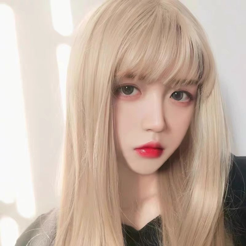 Bean Female Hair Cold Heart Straight Air Bangs Daily Wig Long Curls