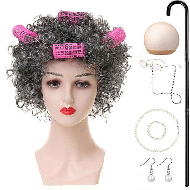 Grandma Gray Old Lady Holiday Dress Up Cos Wig
