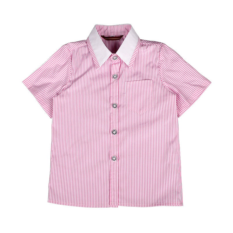 Children's Spring Boy's Korean Style Striped Short-sleeved Suspender Pants Piano Host Children's Suit