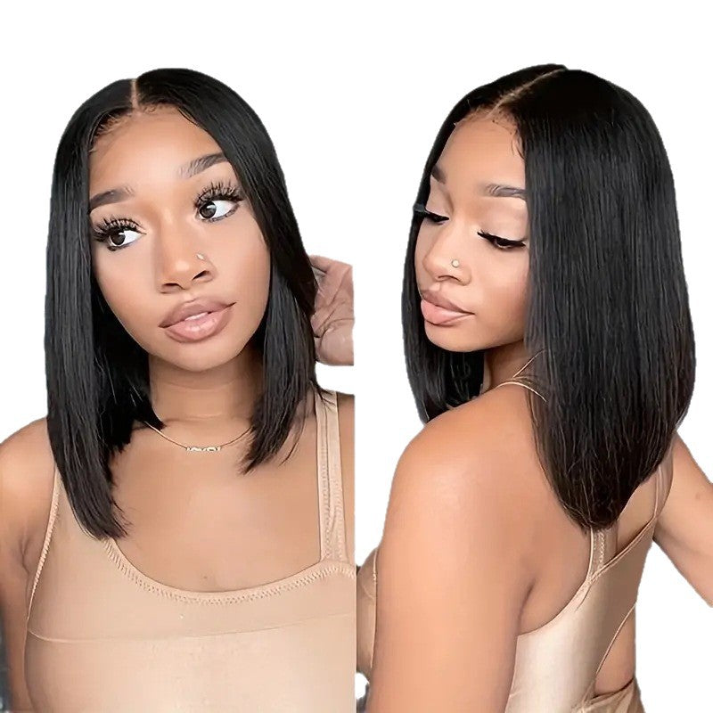 Front Lace Female Medium Fluffy Natural Wig Short Straight Hair