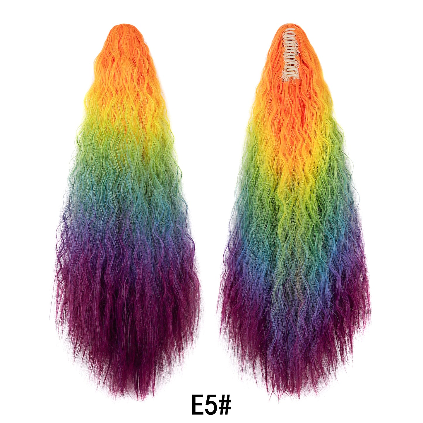Women's Color Long Curly Hair Grip Dyed Corn Curler Water Ripple Wig Ponytail