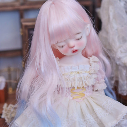 Straight Bangs Fiber Pink Blue Gradient Small Curls Foreign Lady Other Wig
