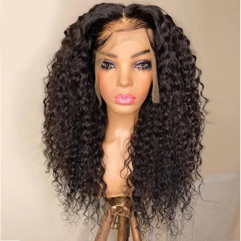 Black African Small Volume Hair Front Lace Synthetic Wig Long Curls