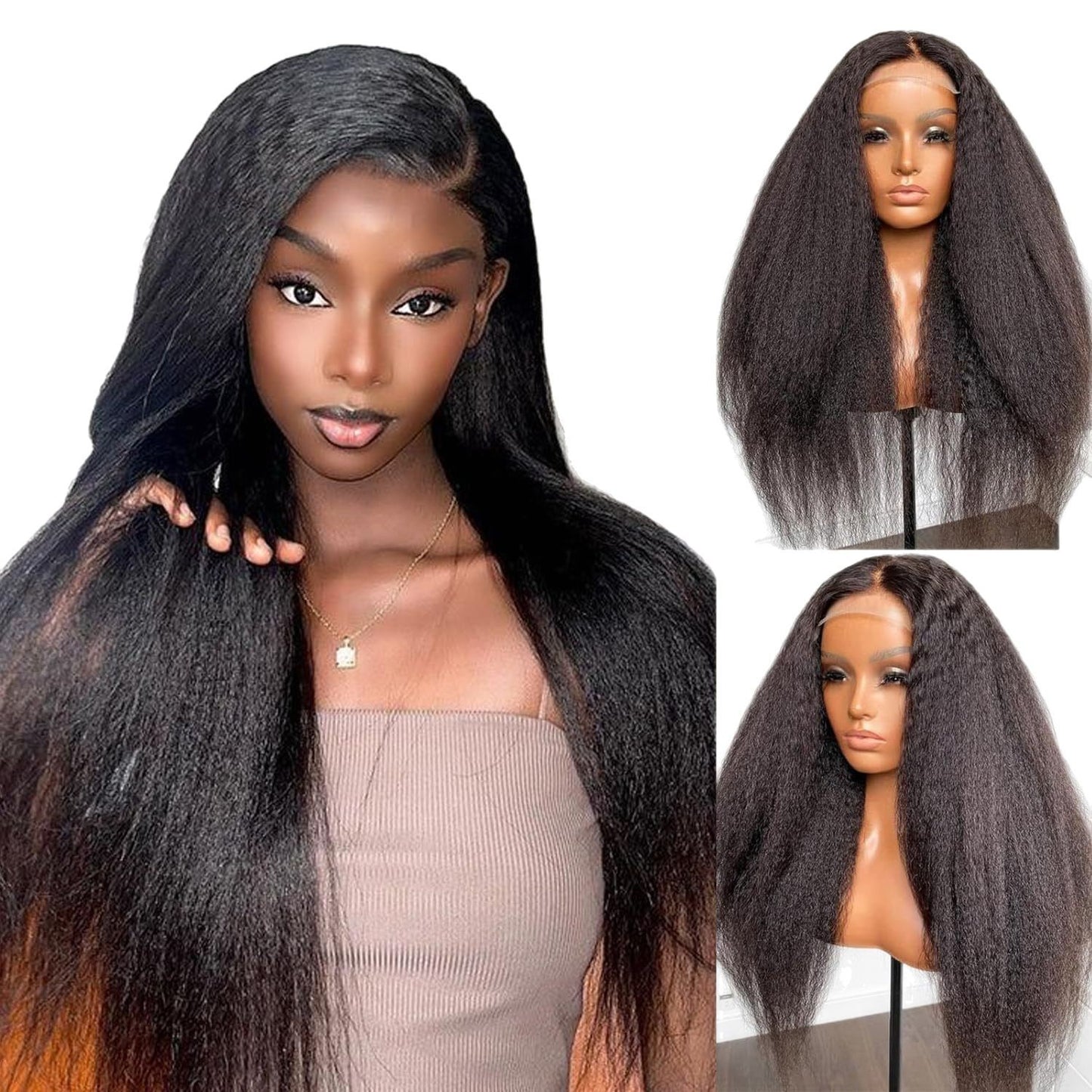 Head Cover Female Black Fluffy Long Real Hair Wig