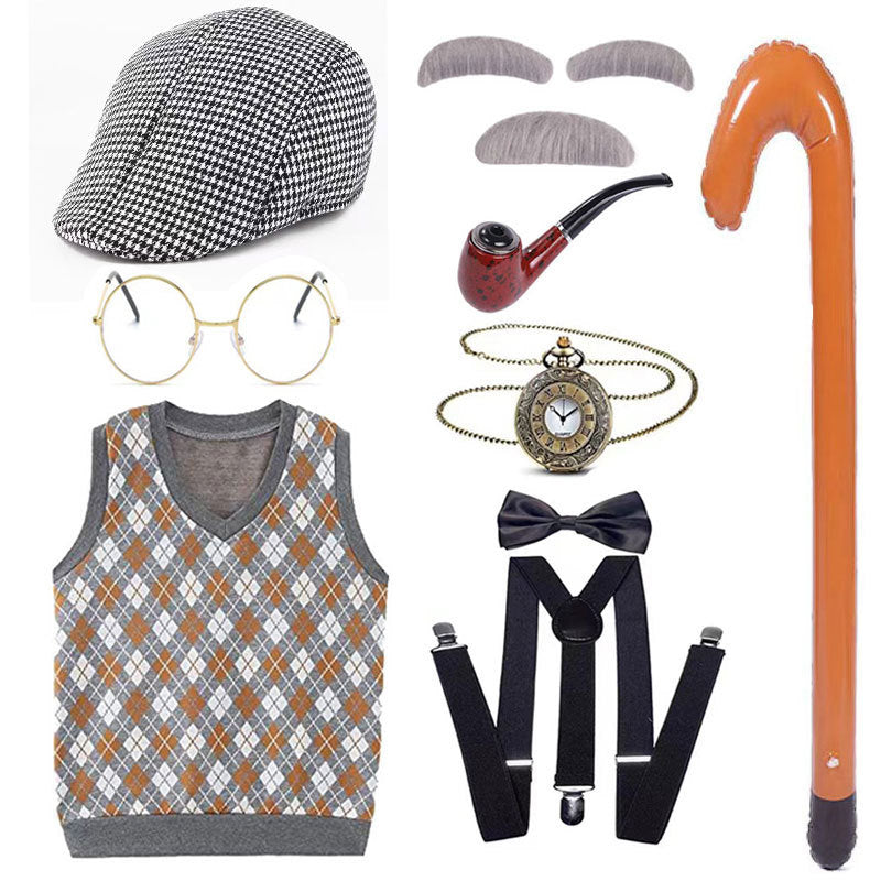 Children's Grandpa Vest Clothing School Day Old Beard Cos Wig