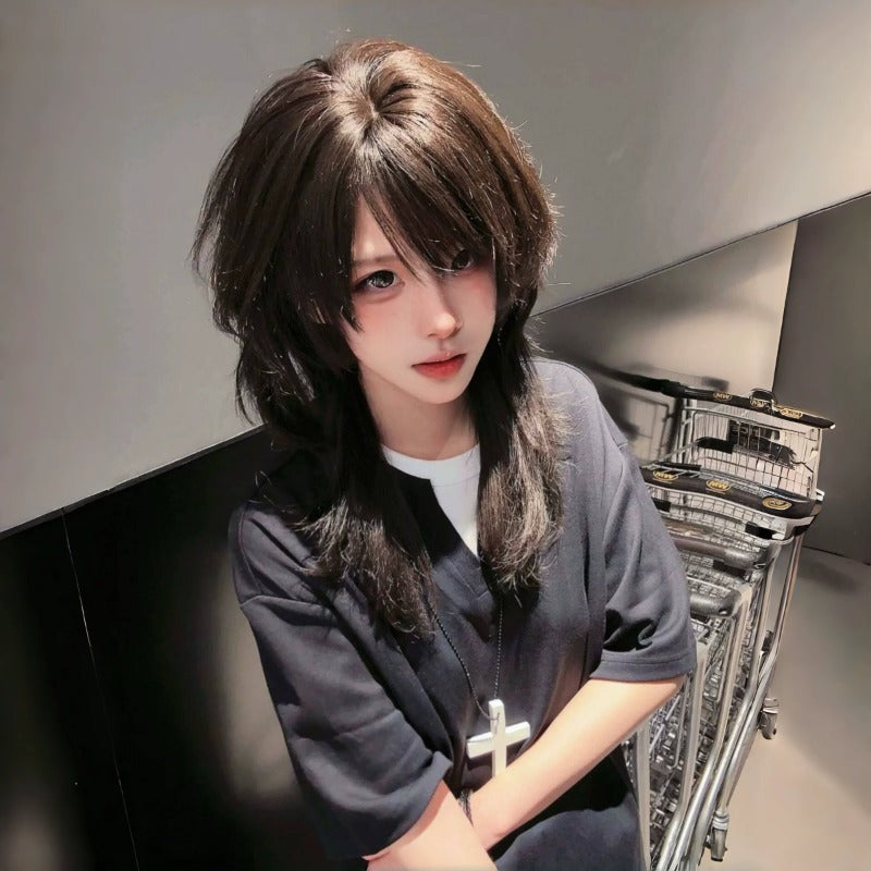 Wolf Tail Anchovy Head Unisex Style Less Wig Long Curls