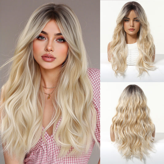 Color Gradient Air Bangs Fluffy Idle Wig Long Curls