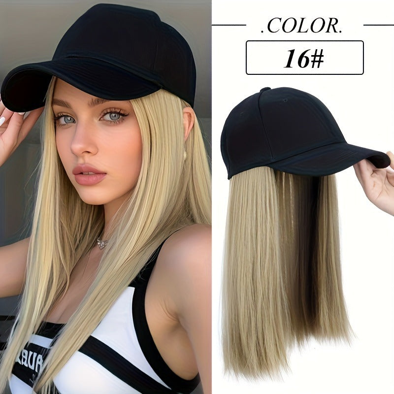 One-piece Hat Short Straight Hair Female Collarbone Length Haircut Wig Long Curls