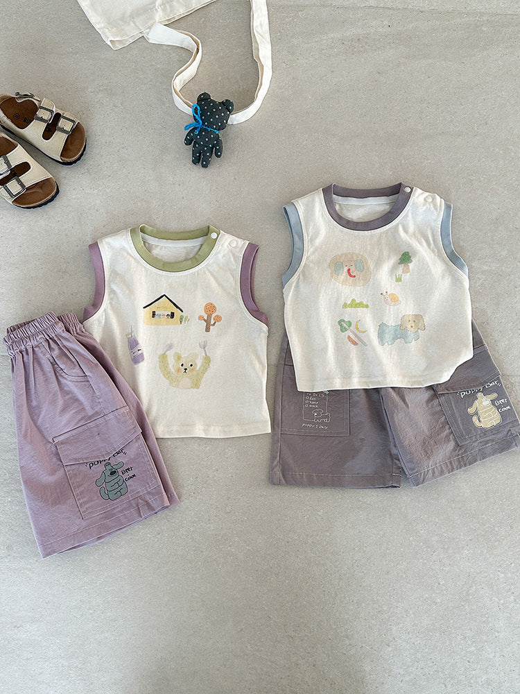 Vest Versatile Shorts Cartoon Printed Sleeveless Children's T-shirt