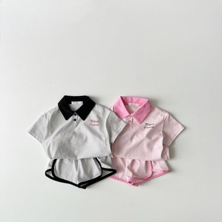 Children's Summer Clothing Korean Set Striped Shirt Short Sleeve Children's Suit