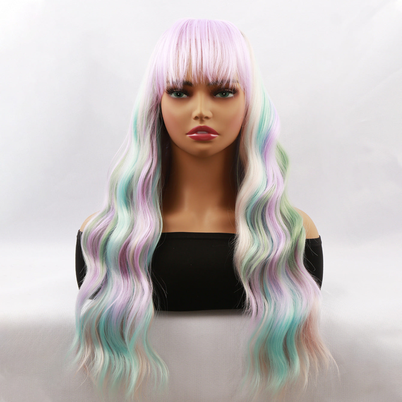 Female Straight Bangs Big Wave Curly Hair Wig Long Curls