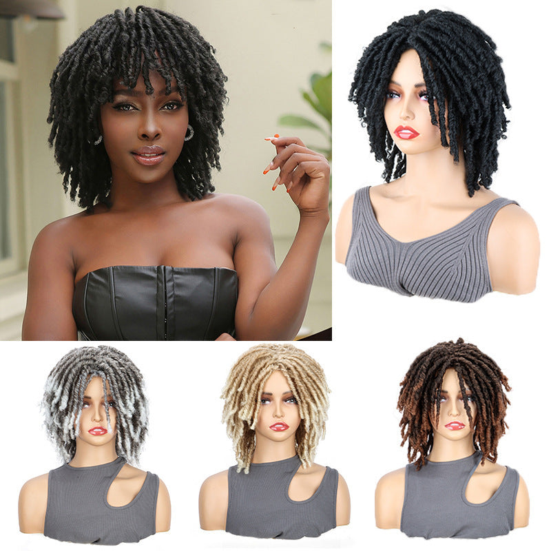 Fashion African Small Reel Curved Dreadlocks Wig Short Curly Hair