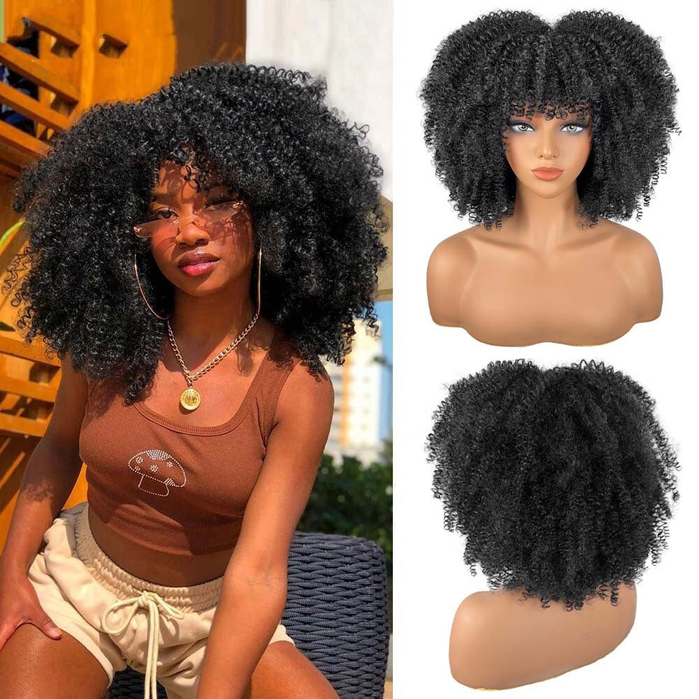 Women's African Small Long Afro Chemical Fiber Head Wig Short Curly Hair