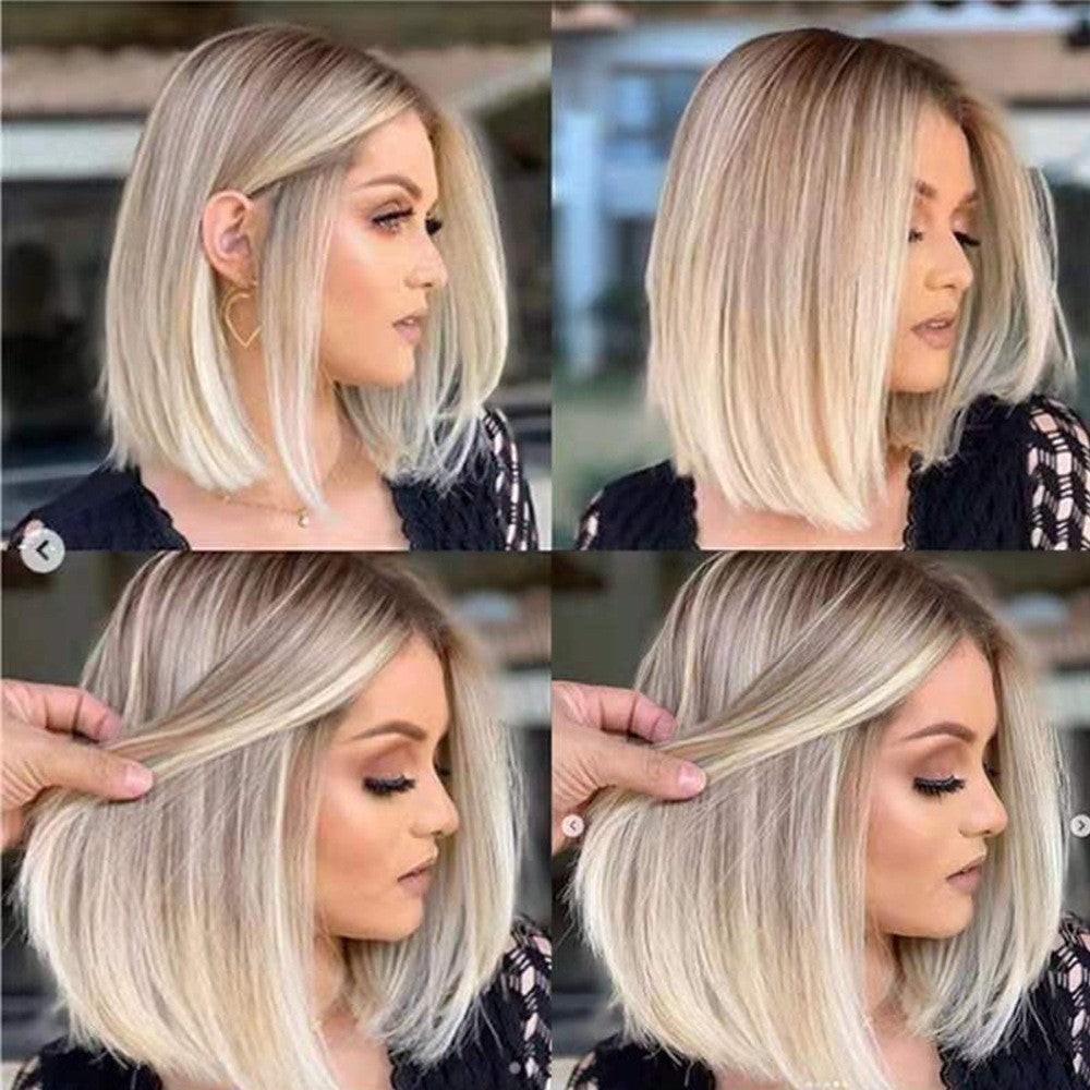 Women's Fashion Synthetic Wigs Brown Mixed Color Wig Short Straight Hair