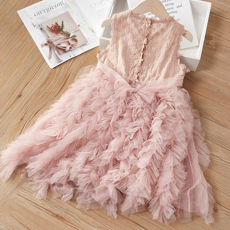 Summer Shirt Irregular Swing Relief Embroidery Mesh Bubble Children's Dress