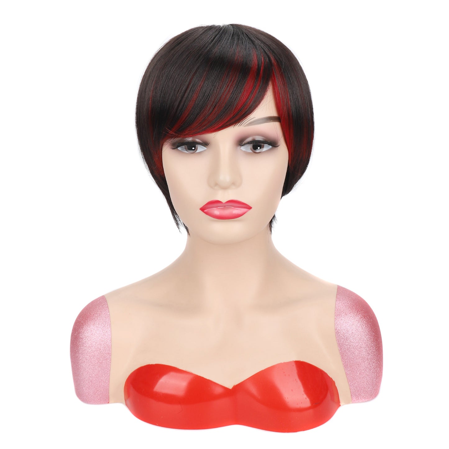 Women's Sheath Black Dyed Color Head Cover Chemical Wig Short Straight Hair