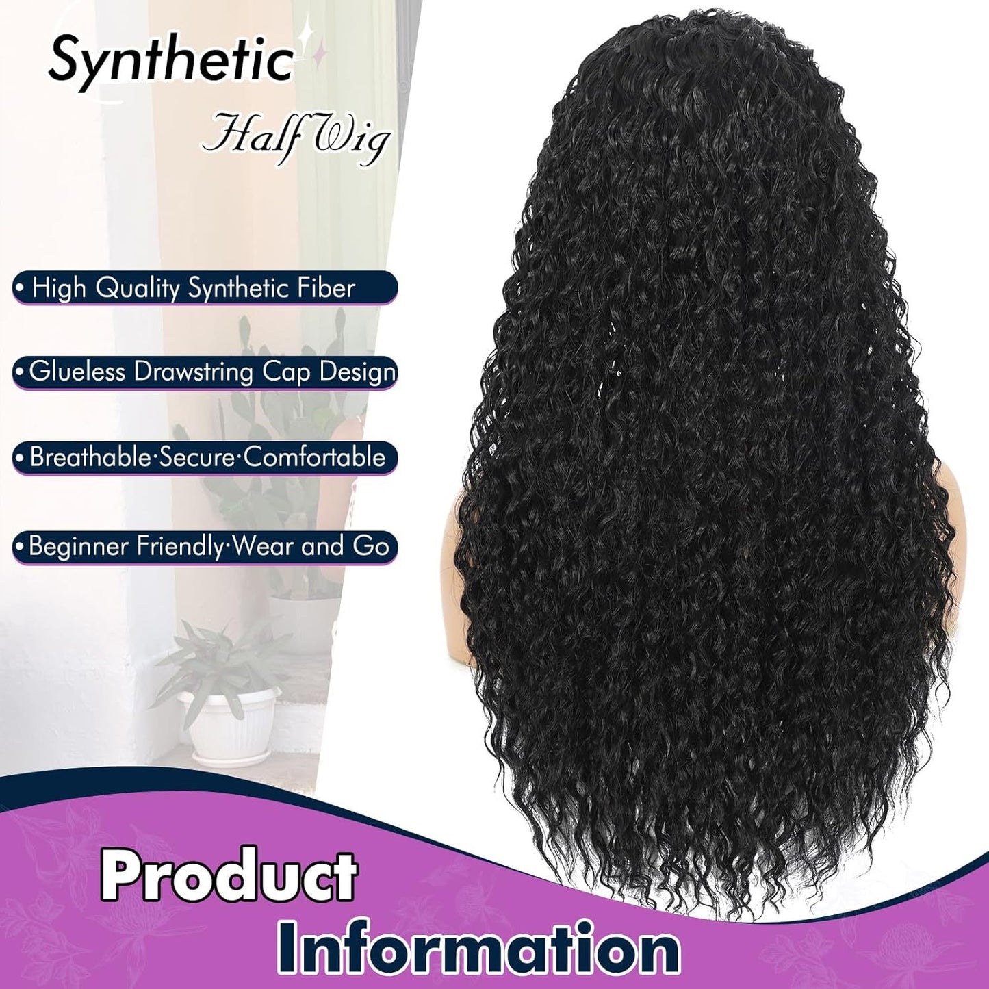 Women's Black Small Curly Hair Three-in-one Synthetic Wigs Wig Long Curls