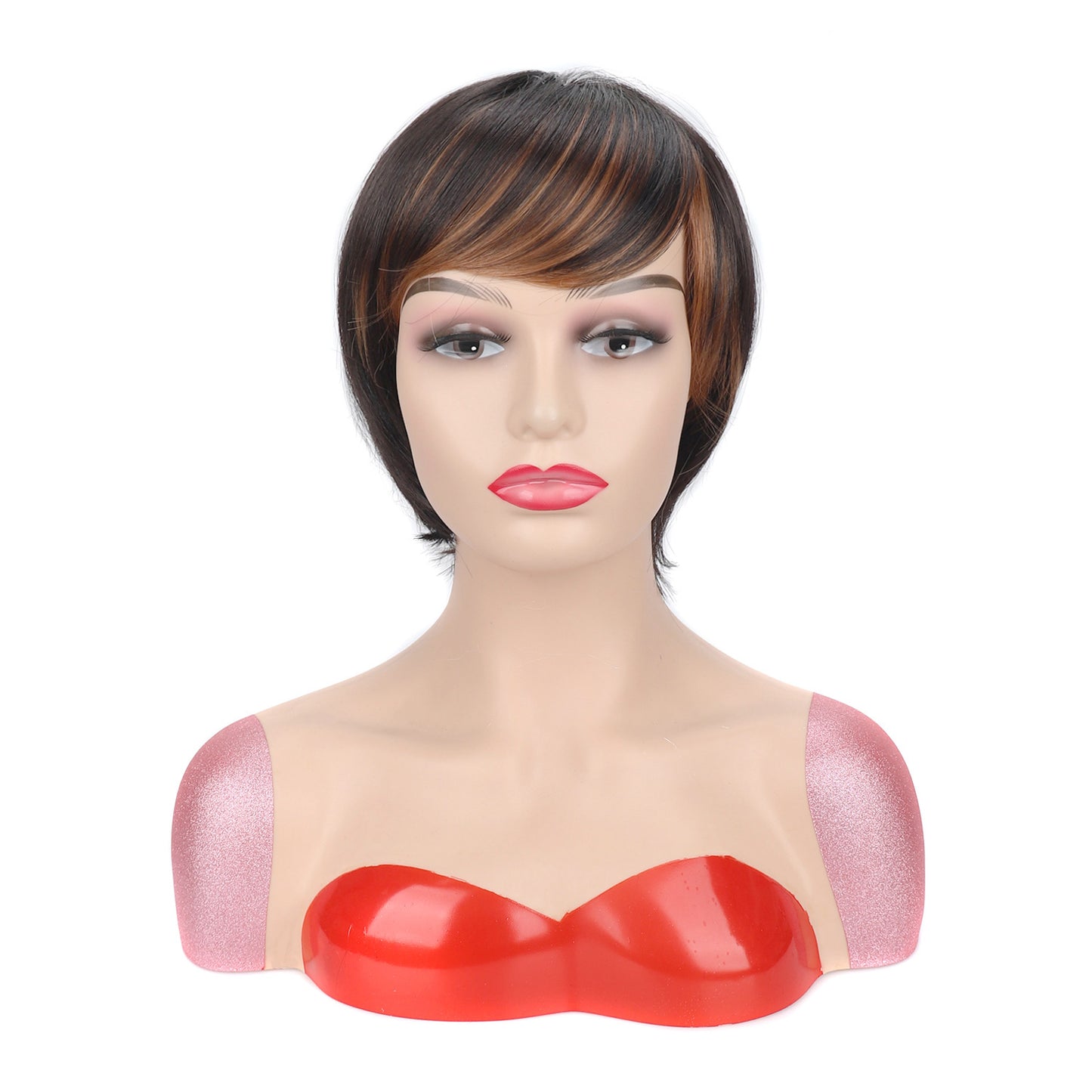 Women's Sheath Black Dyed Color Head Cover Chemical Wig Short Straight Hair