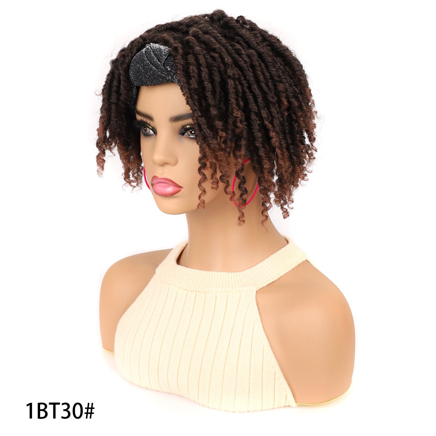 Turban Head Cover Black Sier Sleeve Curved Wig Short Curly Hair