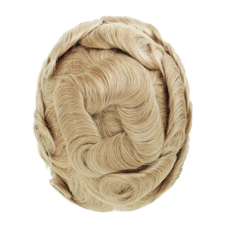 Men's Leather Hand Crochet V Needle Hairpiece Men's Wig
