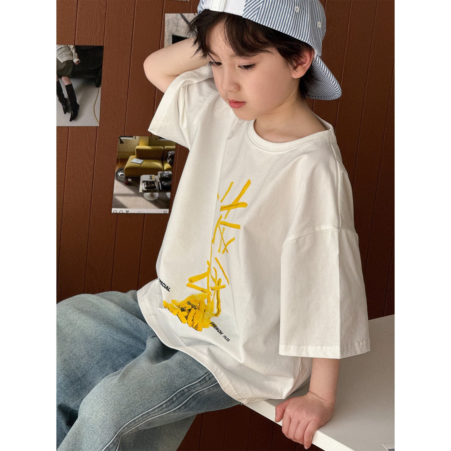 Children's Boys Fun French Fries Printing Casual Children's T-shirt