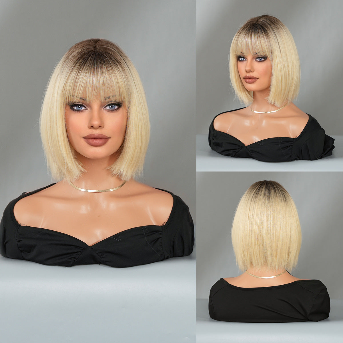 New Black Female Bangs Chemical Fiber Wig Short Straight Hair