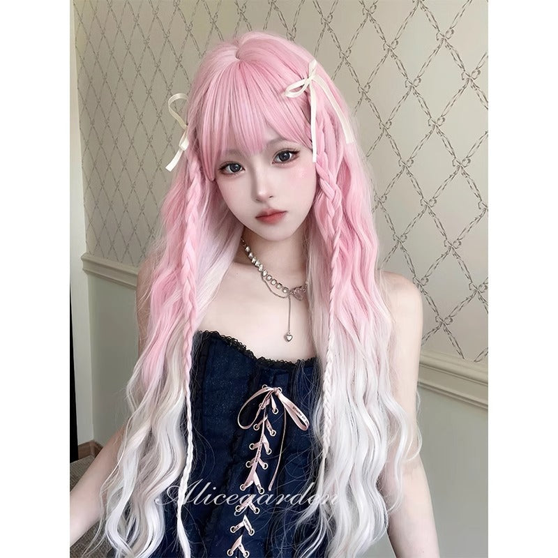 Women's Hair Peach Cocoa Sweet Gradient Curly Wig Long Curls