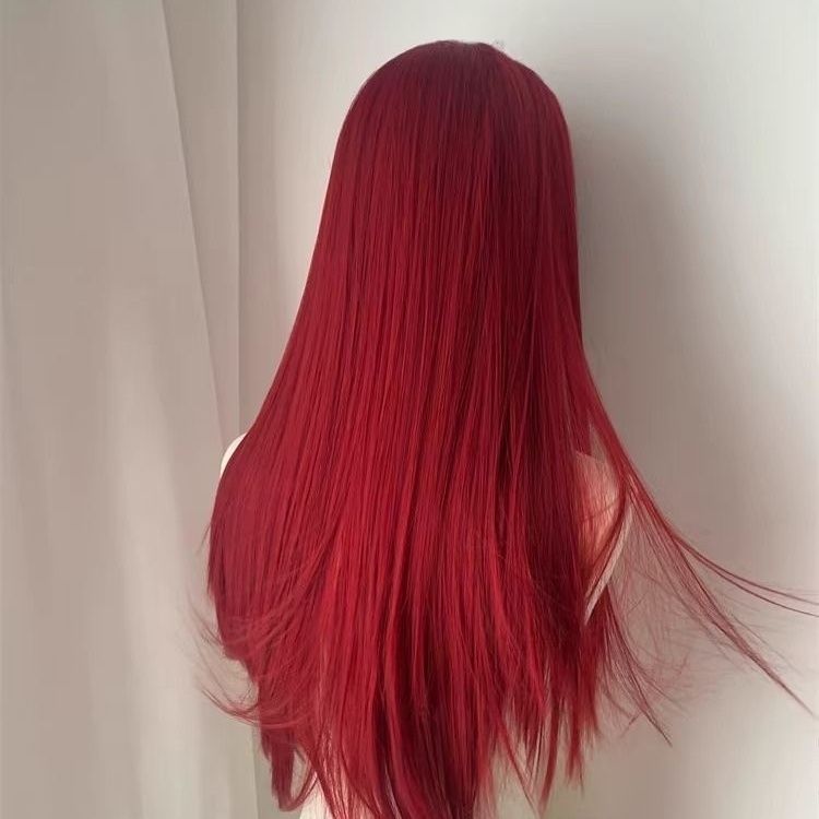 Women's Medium Thin Natural Sheath Points Raspberry Straight Wig Long Curls