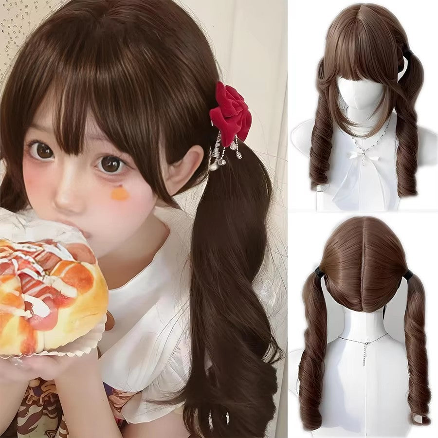Women's Vintage Roman Curly Double Ponytail Collection Tiger Mouth Chuck Set Cos Wig