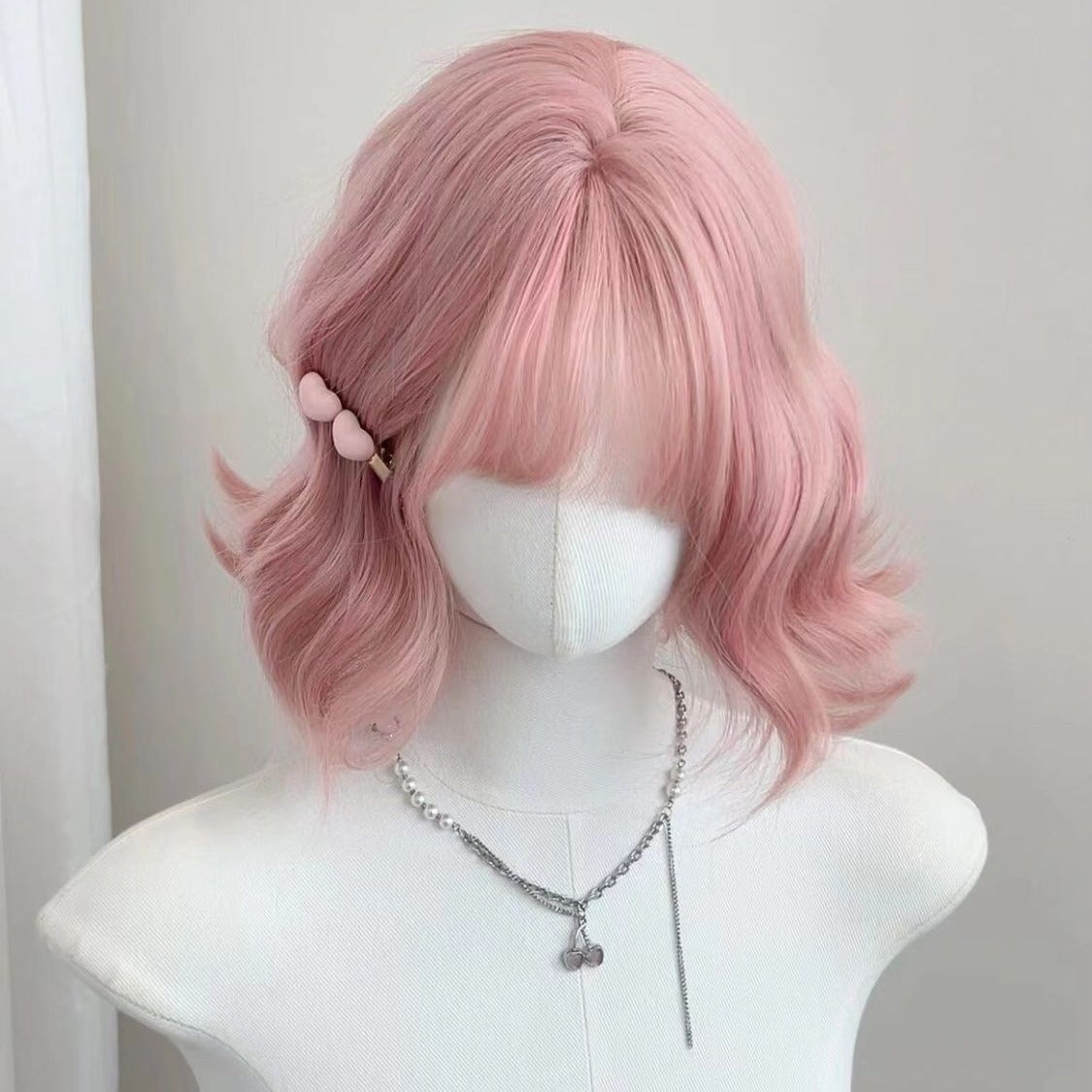 Female Small Curls Daily Pink Artificial Cute Wig Short Curly Hair