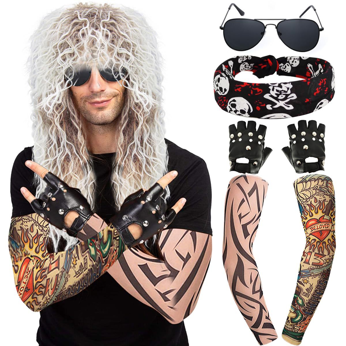 Women's & Men's Hair Black Fish Rocker Punk Rock Wig Long Curls