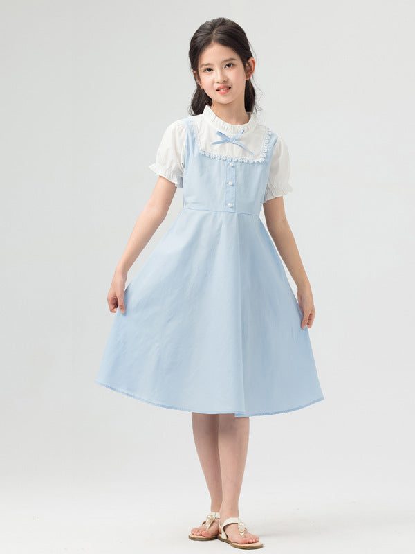 Fake Two-piece Summer Stand Collar Princess Big French Children's Dress