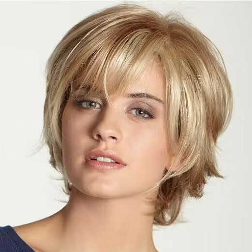 Golden Female Gray Gold Color Head Cover Wig Short Curly Hair