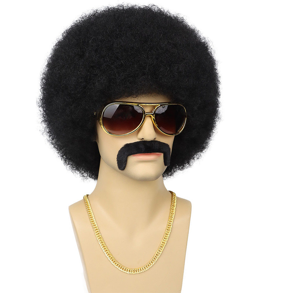 Men's Hood Fluffy Afro African Small Roll Men's Wig