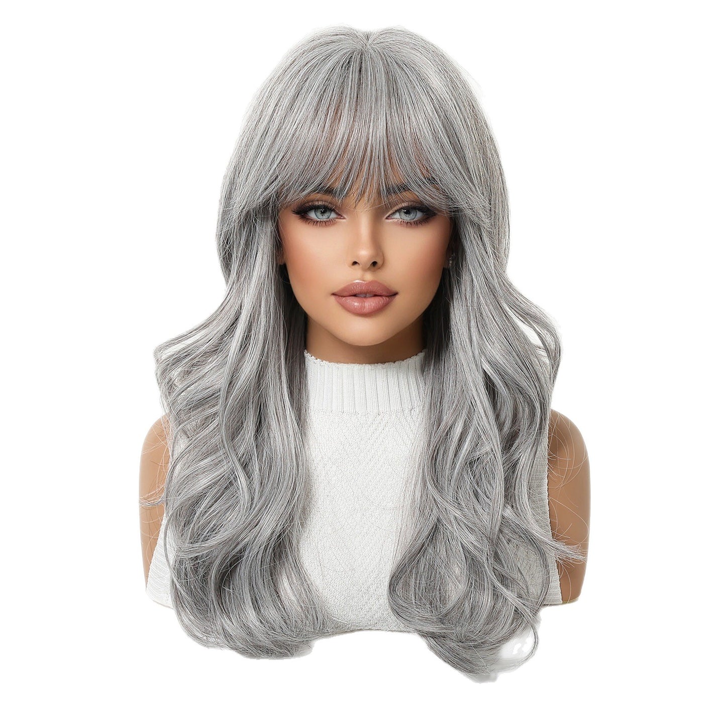 With Bangs Gray Can Be Divided Into Curly Hair Temperament Wig Long Curls