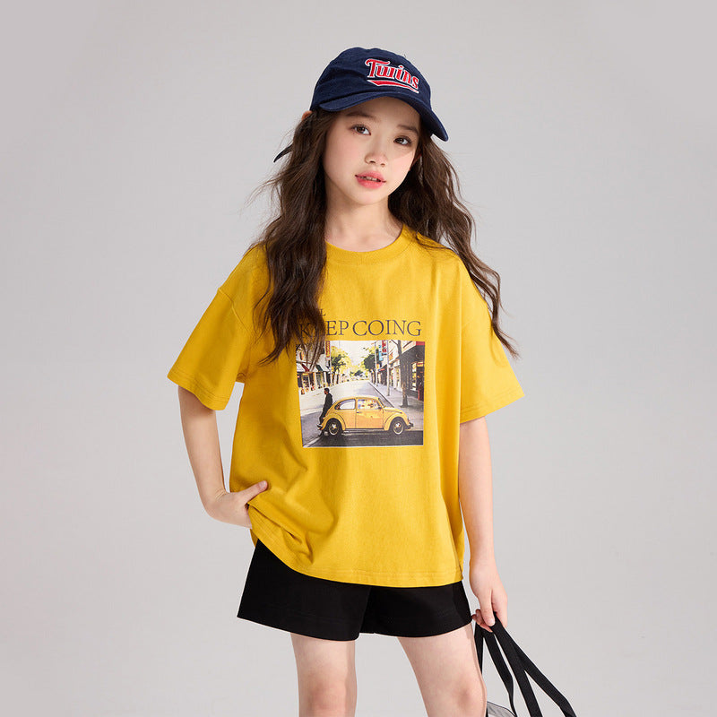 Children's Trendy Cool Retro Car Printed Short Children's T-shirt