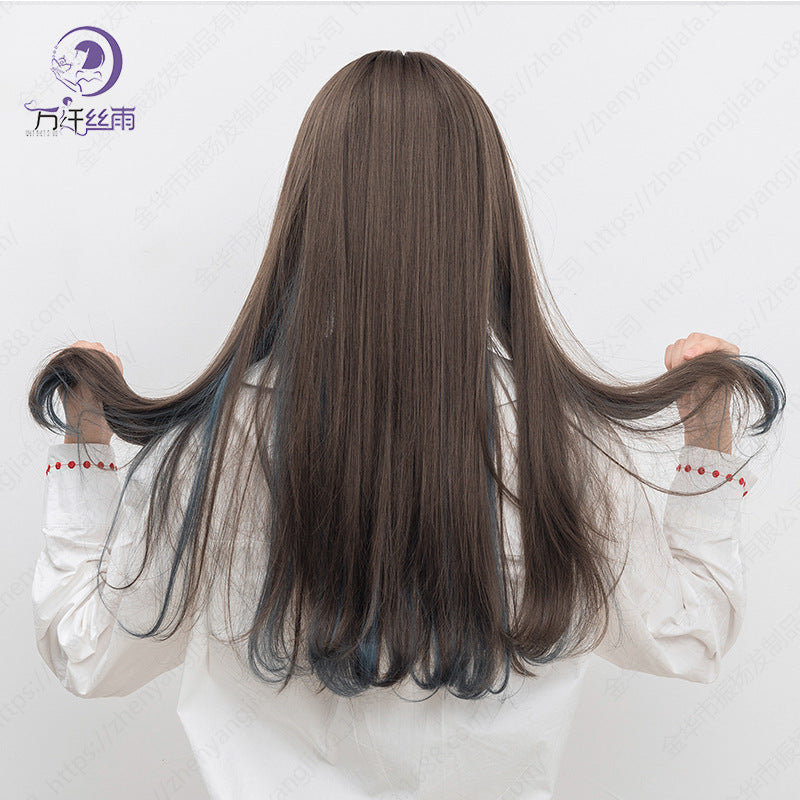 Fiber Highlights Female Dyed Air Bangs Long Straight Wig