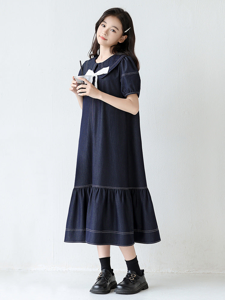 Children's Denim Skirt Summer Doll Collar Retro Children's Dress