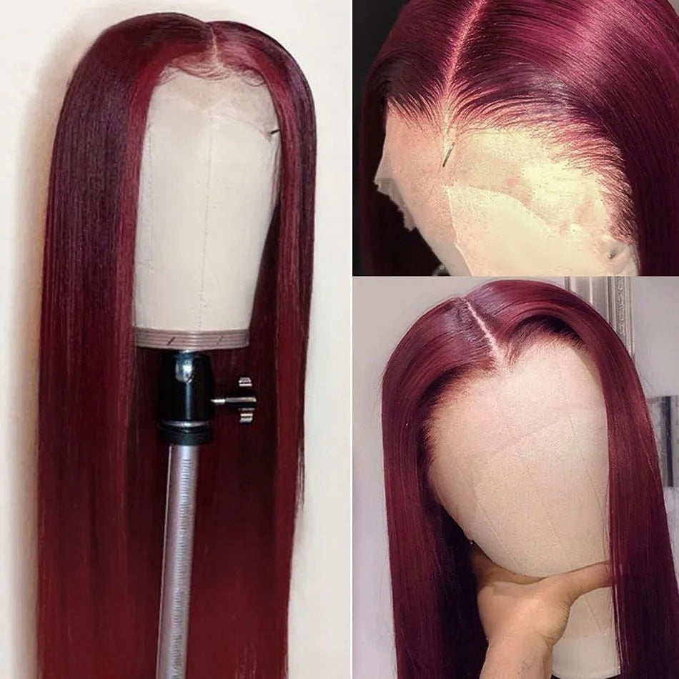 Women's Lace Wine Red Mid-length Fashion Synthetic Long Straight Wig
