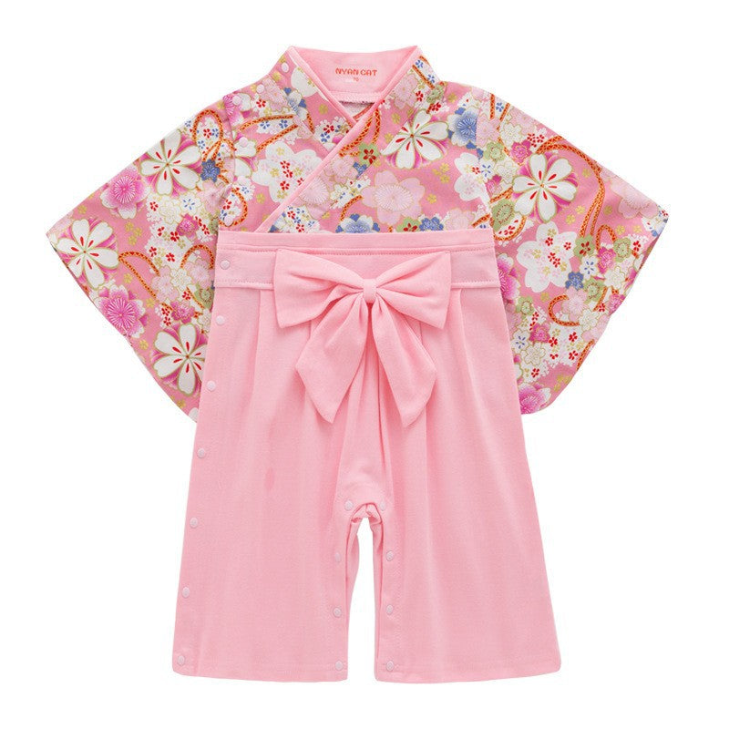 Children's Clothing Long-sleeved Kimono Jumpsuit Bow Romper Jumpsuit, Climbing Suit