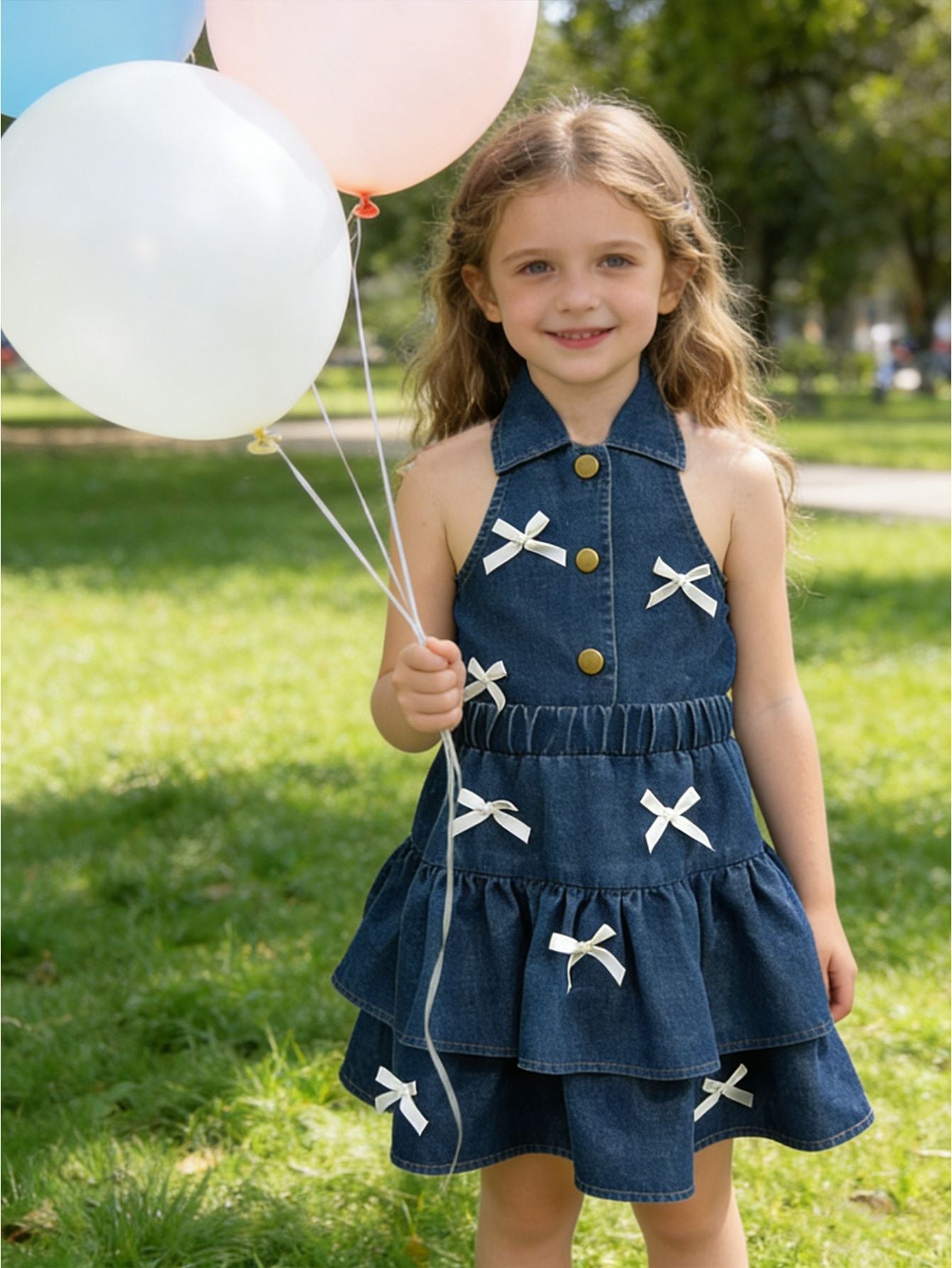 Fashionable Halter Lapel Denim Vest Skirt Children's Suit